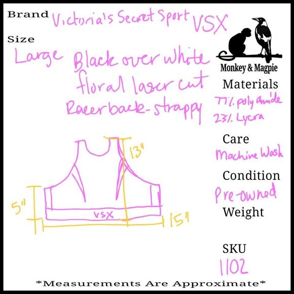 Victoria's Secret VSX Laser Cut Racerback Sports Bra Womens Large Black White - Picture 8 of 8